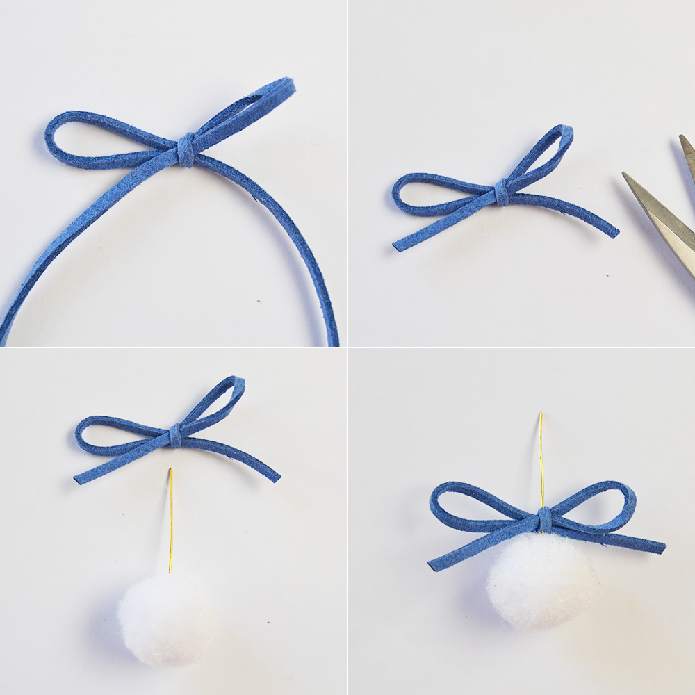 Серьги с бантом и помпоном-3