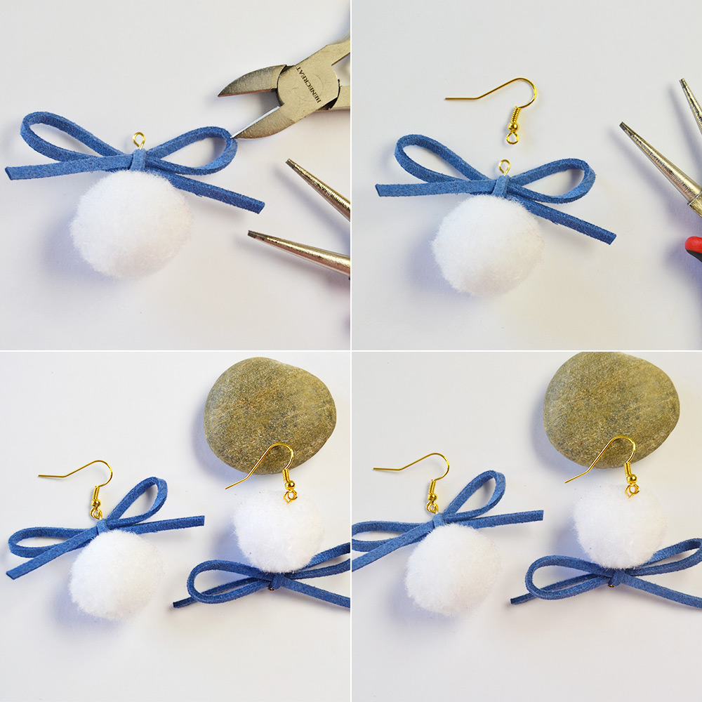 Серьги с бантом и помпоном-4