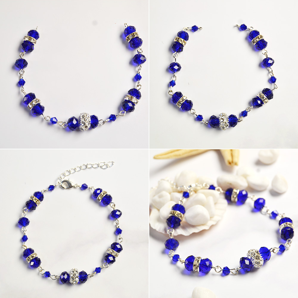 Браслет из синих стеклянных бусин-4