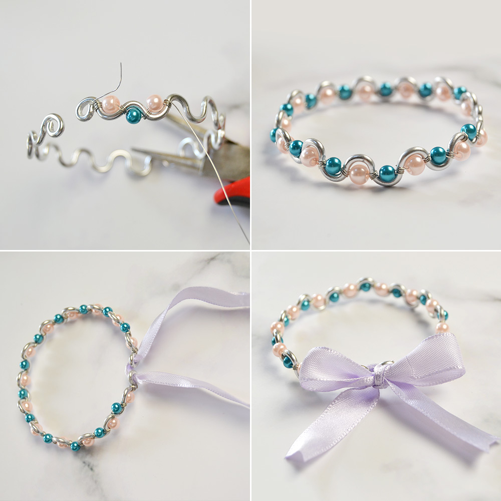 Браслет из стеклянного жемчуга с бантом-4