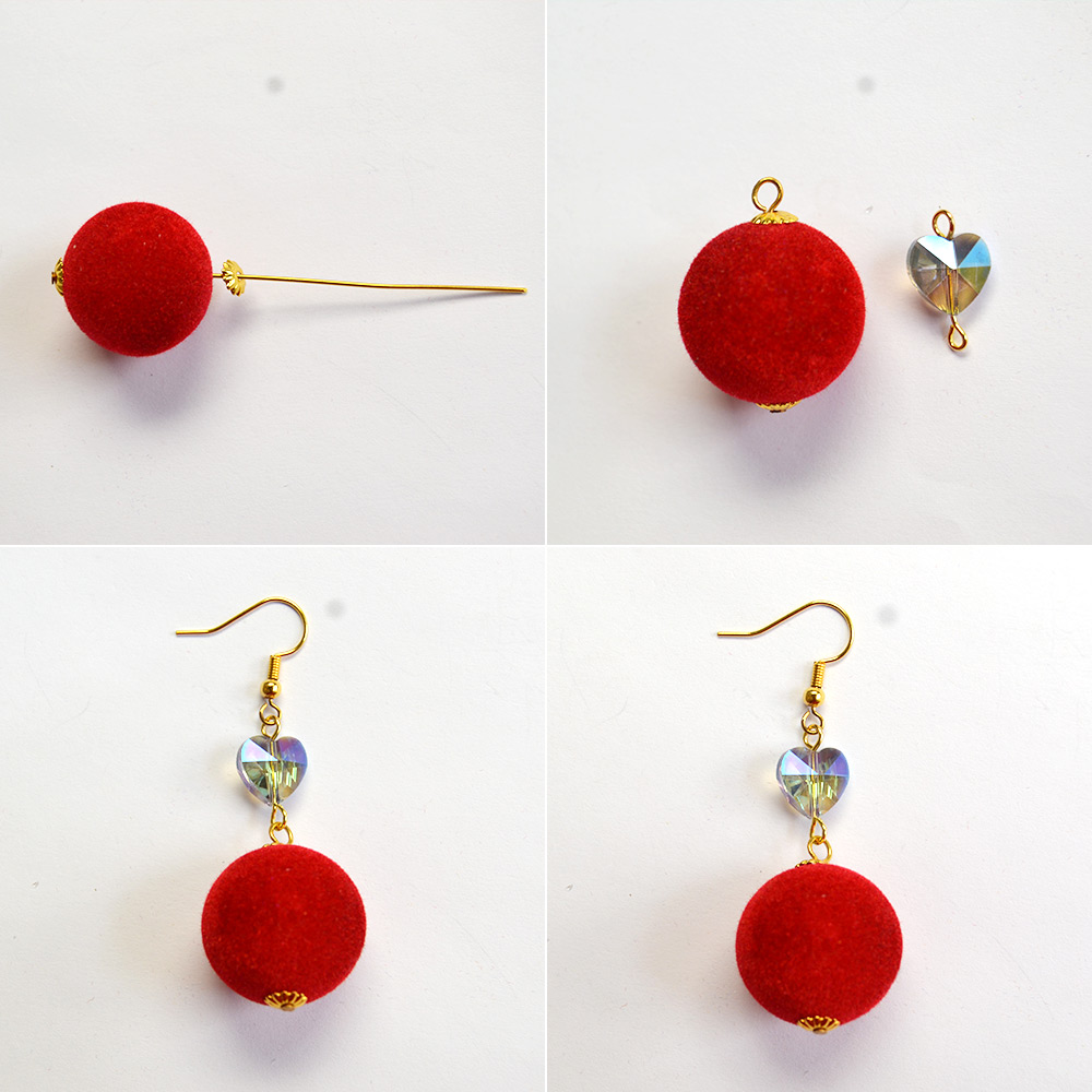 Красные серьги с помпонами-3