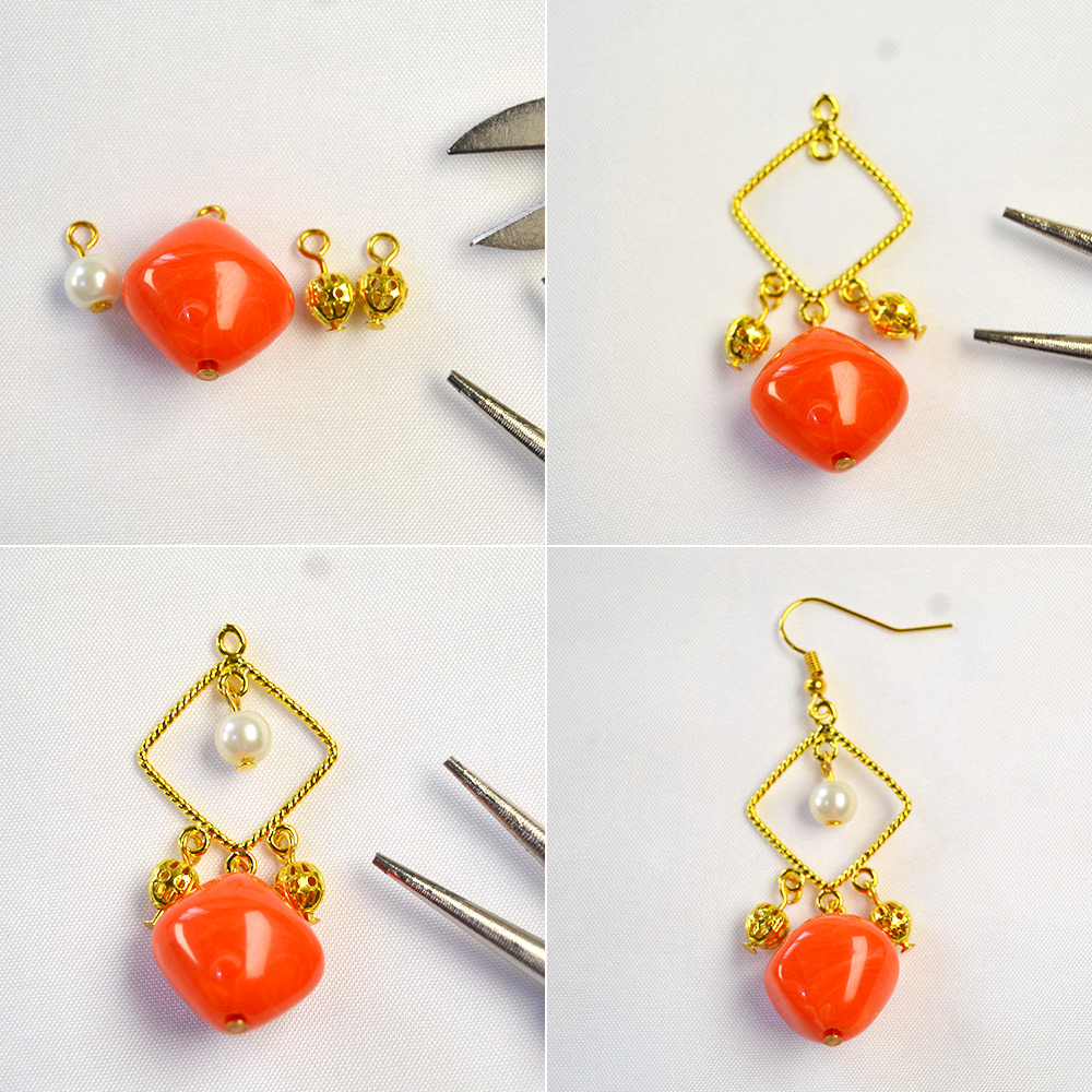 Серьги из акриловых бусин с драгоценными камнями-3