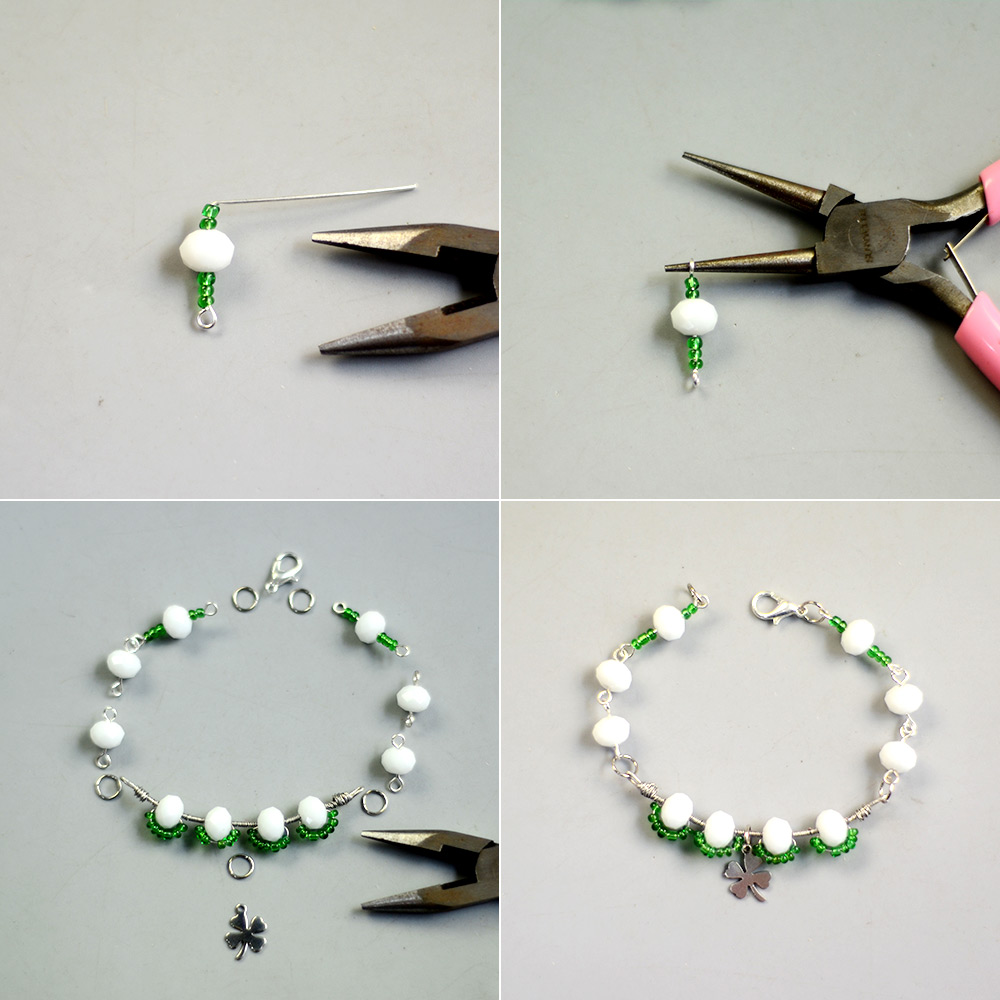 Weißes und grünes Perlenarmband