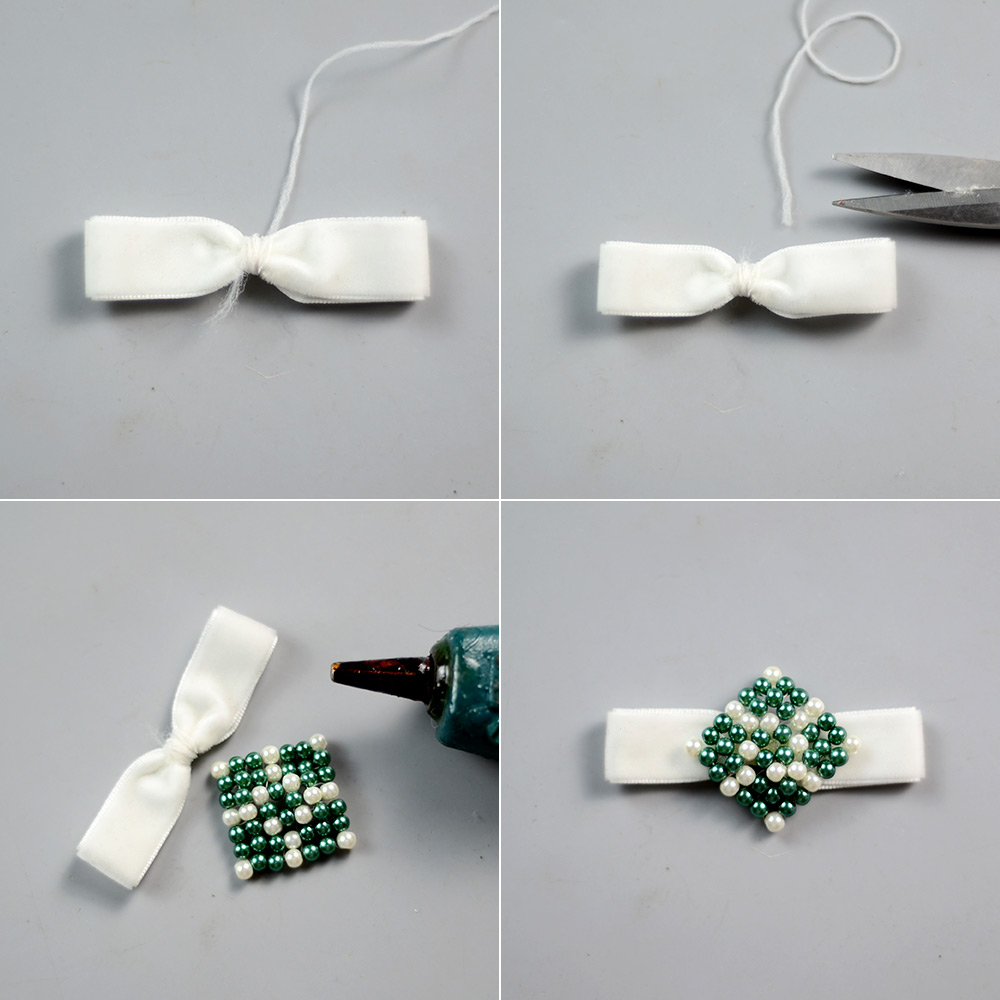 Резинка для волос с жемчугом и бантиком из ленты-6