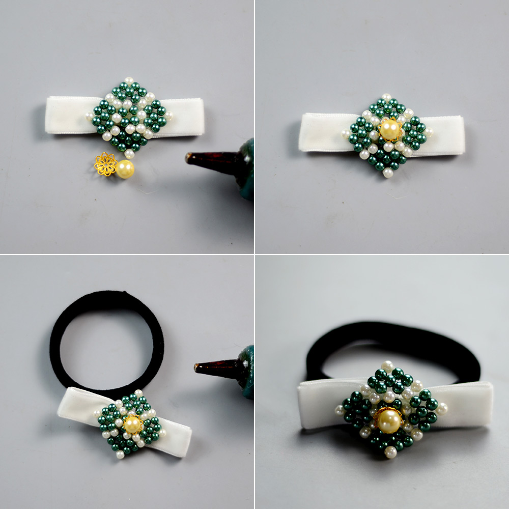 Резинка для волос с жемчугом и бантиком из ленты-7