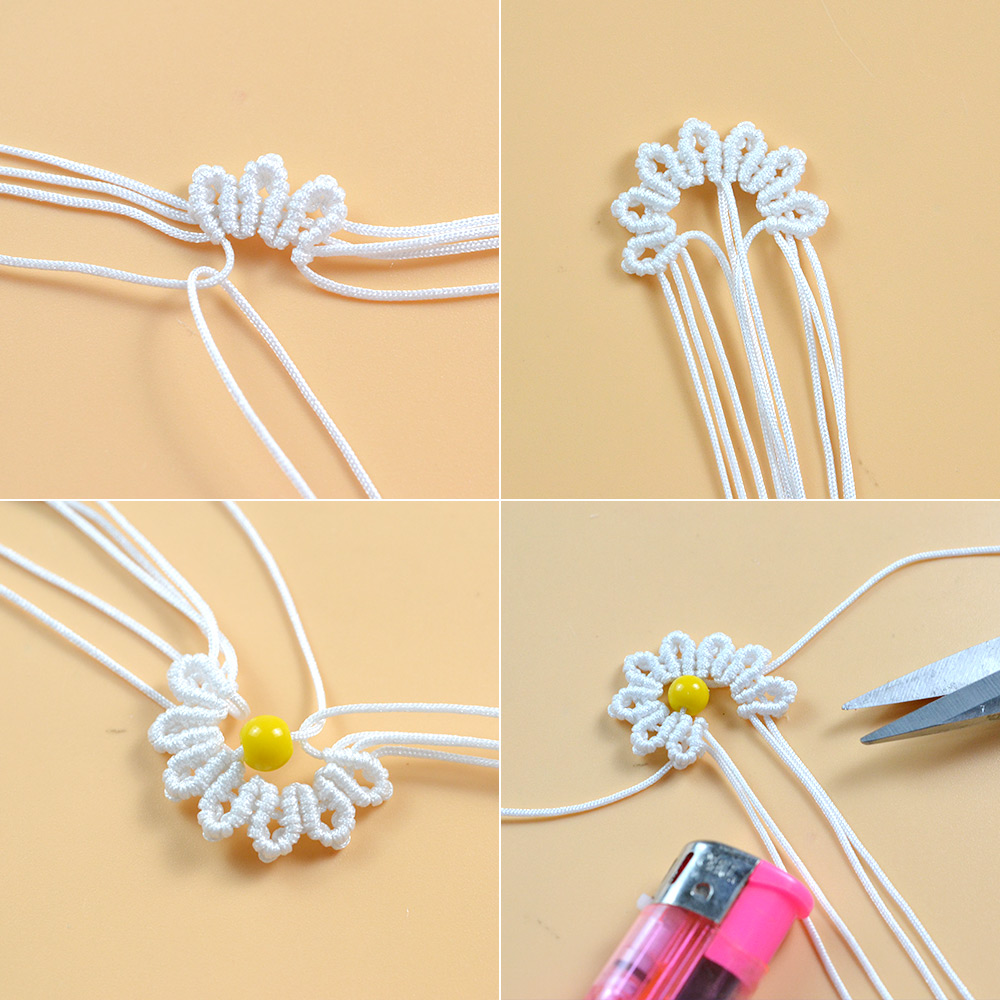 Плетеный браслет в виде ромашки