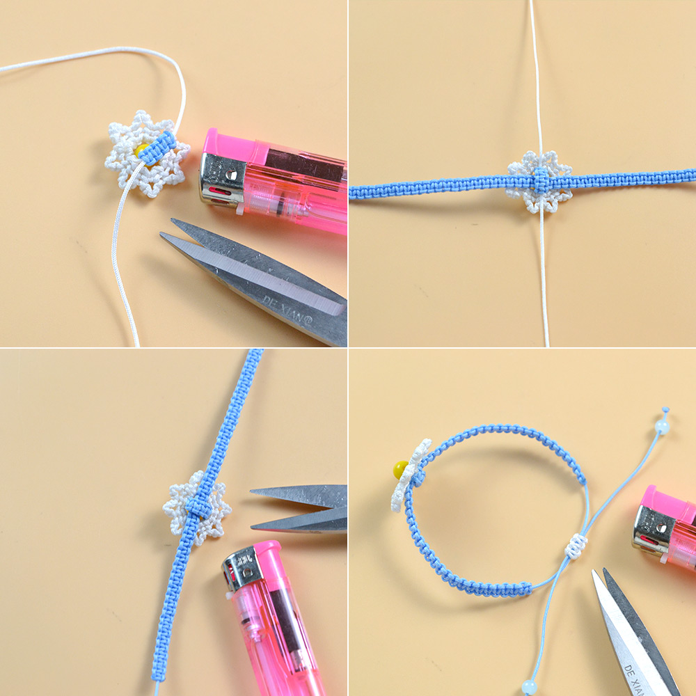 Плетеный браслет в виде ромашки