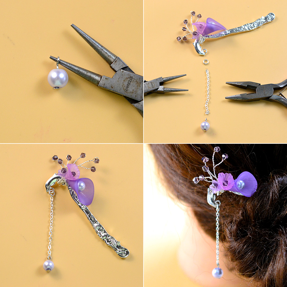 紫の花のヘアスティック