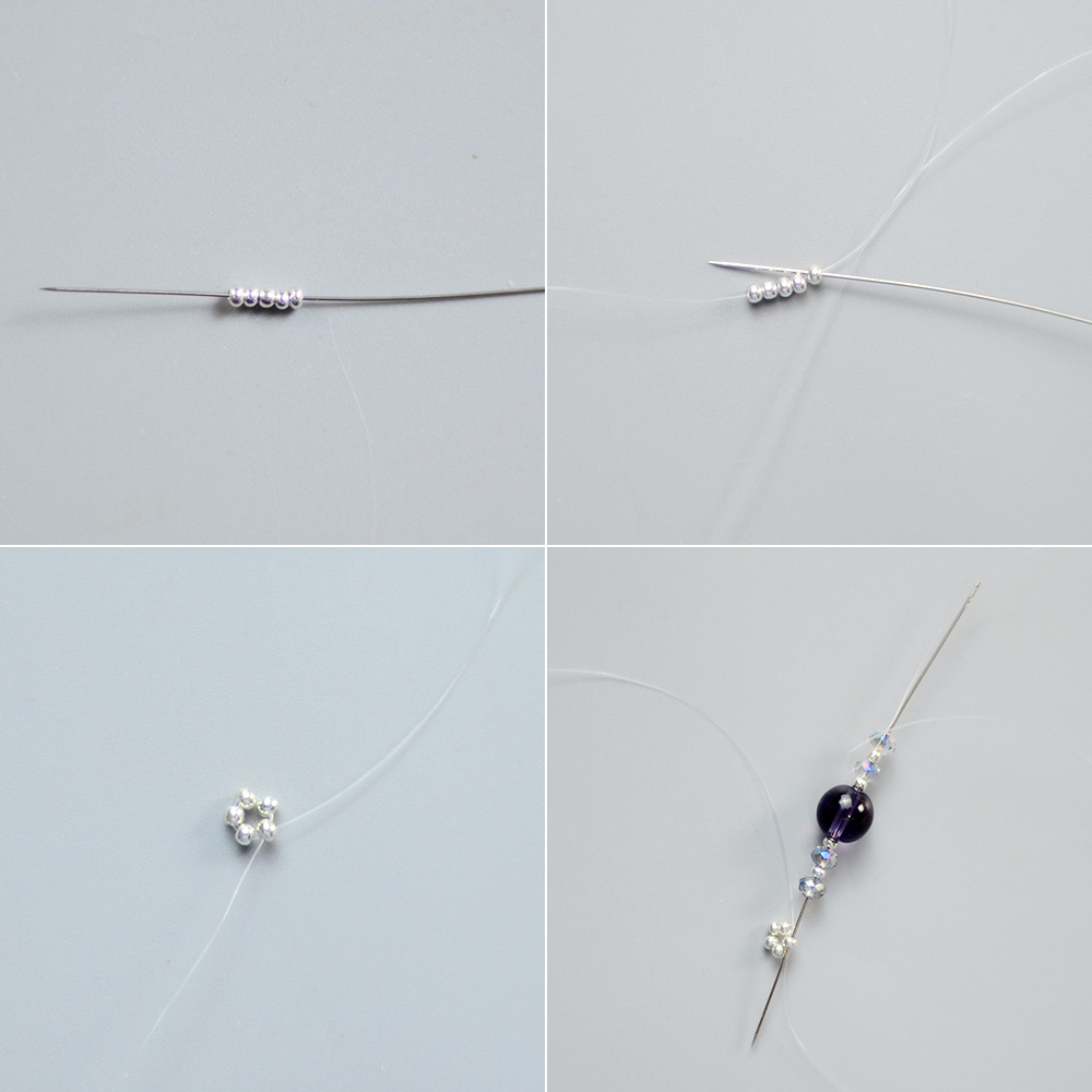 Фиолетовый браслет из стеклянных бусин-3