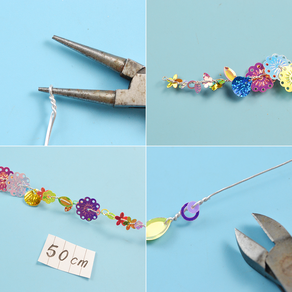 Браслет из проволоки с эффектом памяти и пайетками-4