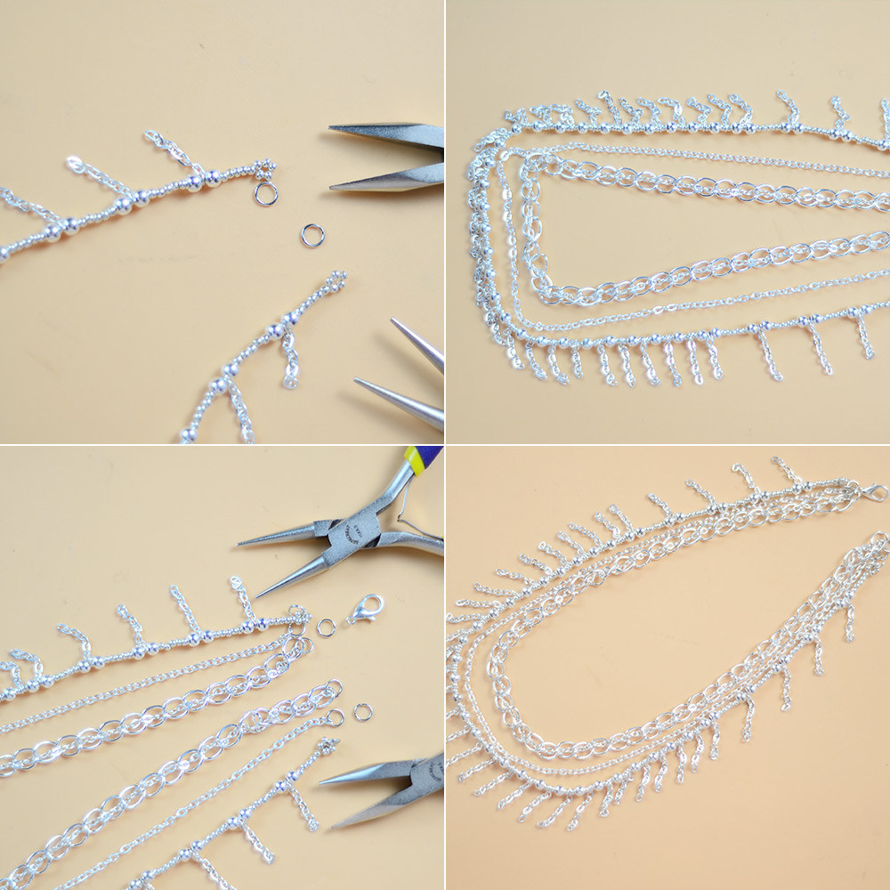 Collar de plata de moda de múltiples hilos