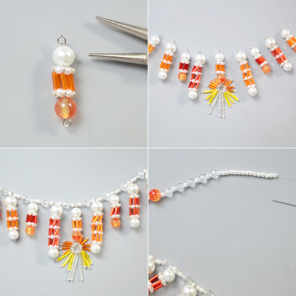 Колье с агатовыми стеклярусами и свисающими бусинами-7