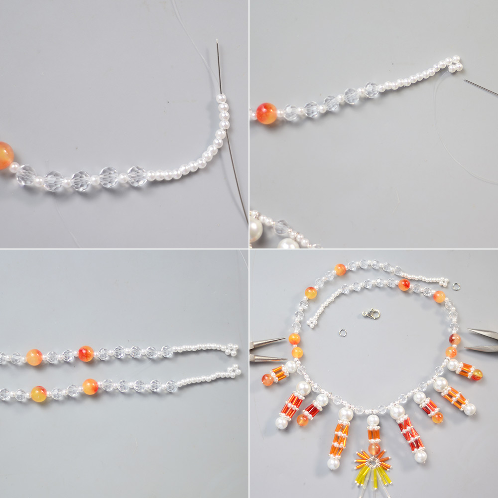 Колье с агатовыми стеклярусами и свисающими бусинами-8