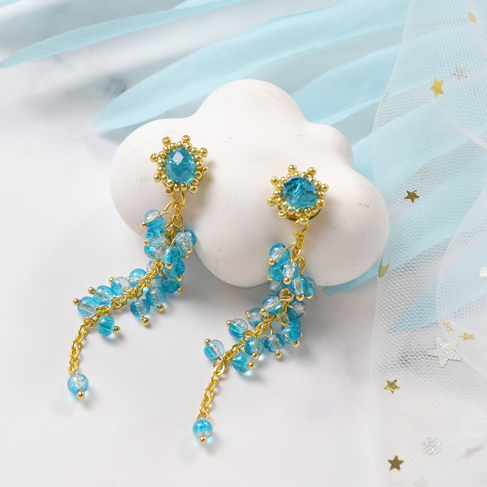 Серьги с висячими синими стеклянными бусинами-1