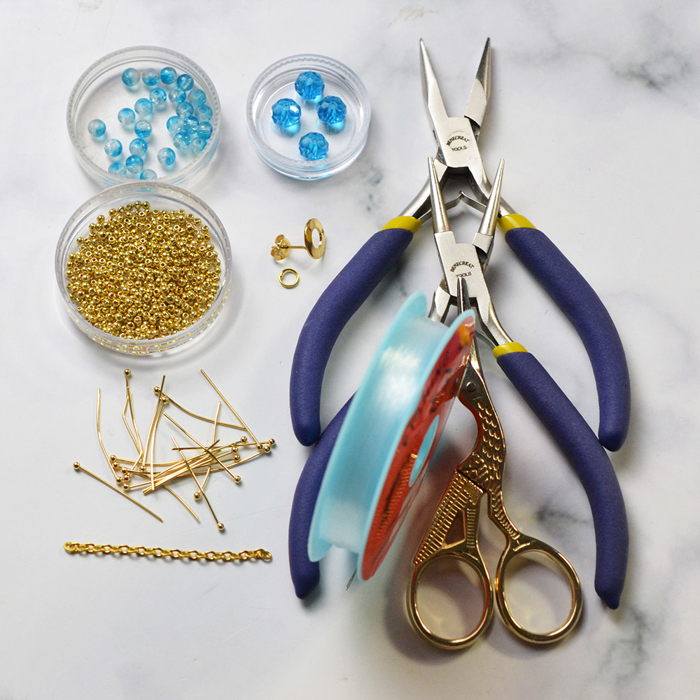 Серьги с висячими синими стеклянными бусинами-2