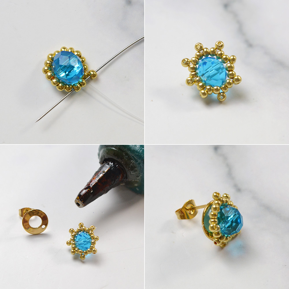 Серьги с висячими синими стеклянными бусинами-4