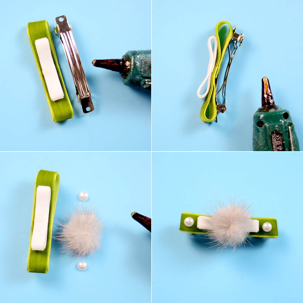 Заколка для волос из ленты с шариками-помпонами-4