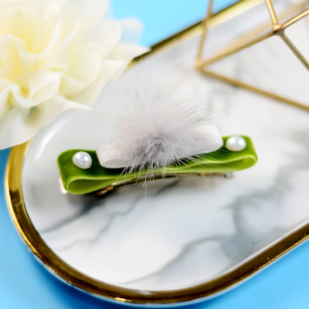 Заколка для волос из ленты с шариками-помпонами-5