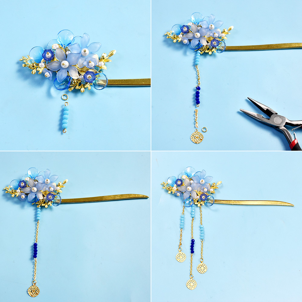 Синий элегантный аксессуар для волос с кисточкой