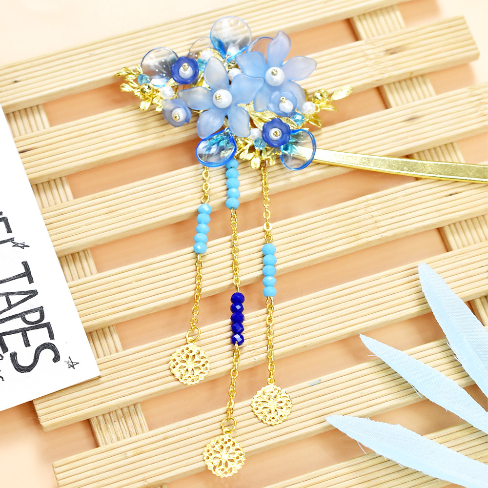 Синий элегантный аксессуар для волос с кисточкой