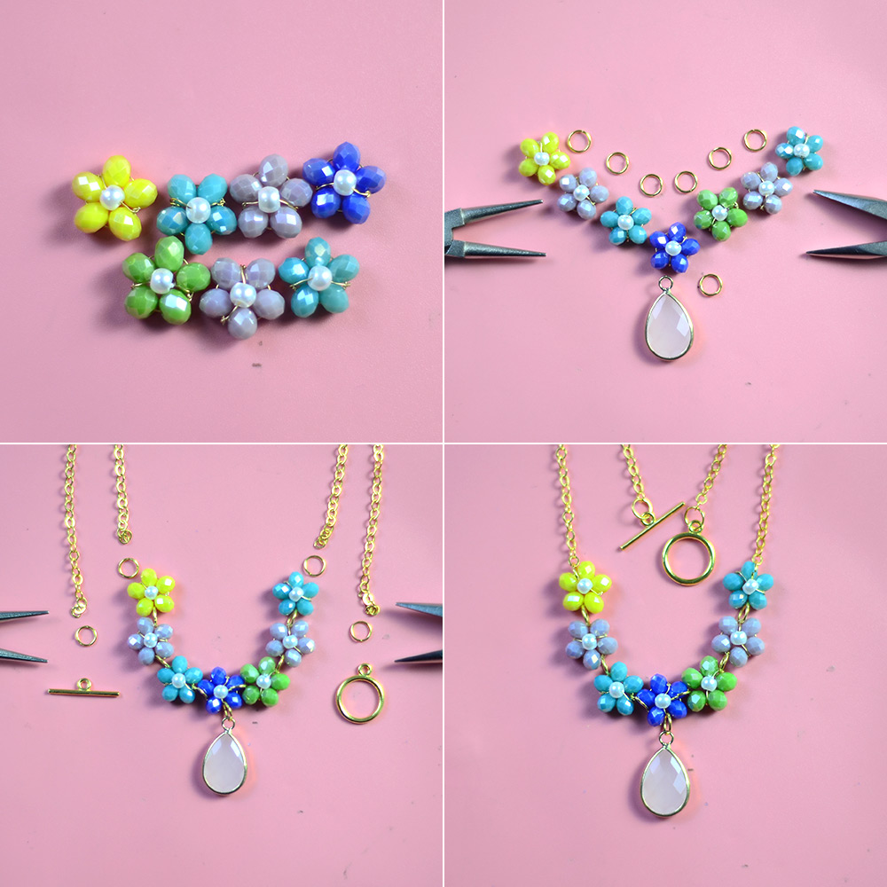 Bunte Perlenkette mit Blumenmuster