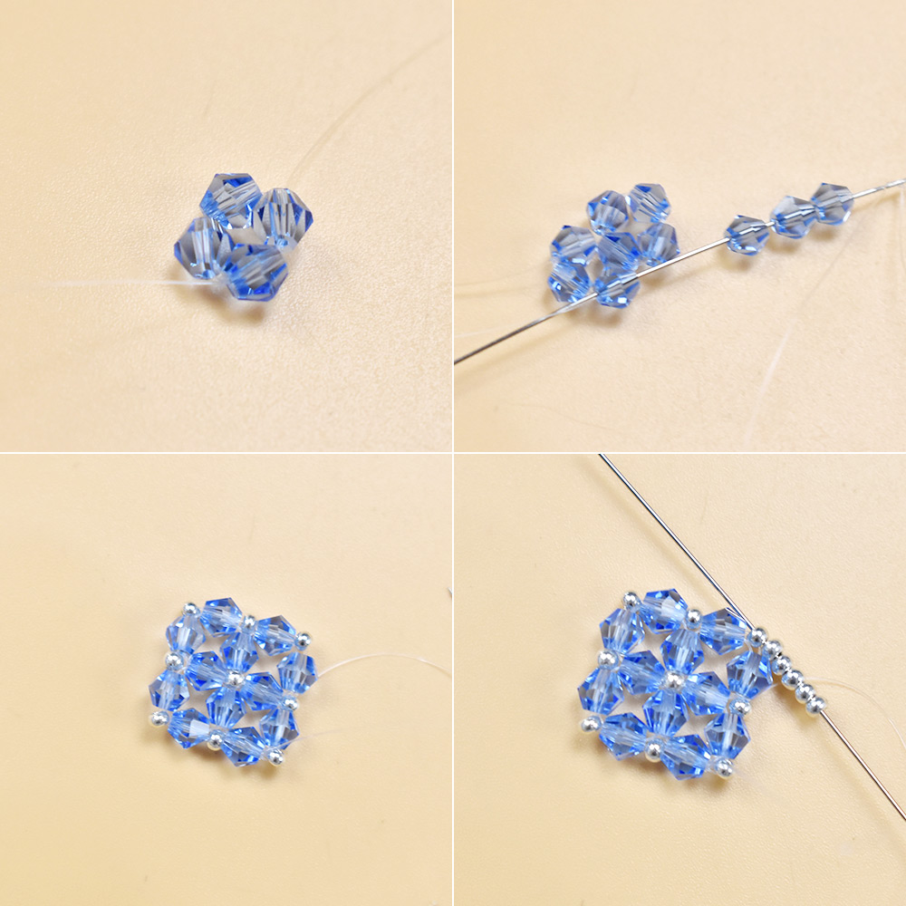 Blaues Perlenarmband mit Blumenmuster