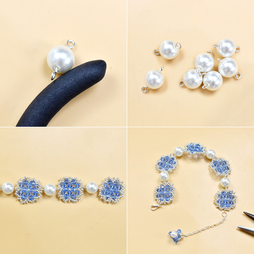 Blaues Perlenarmband mit Blumenmuster