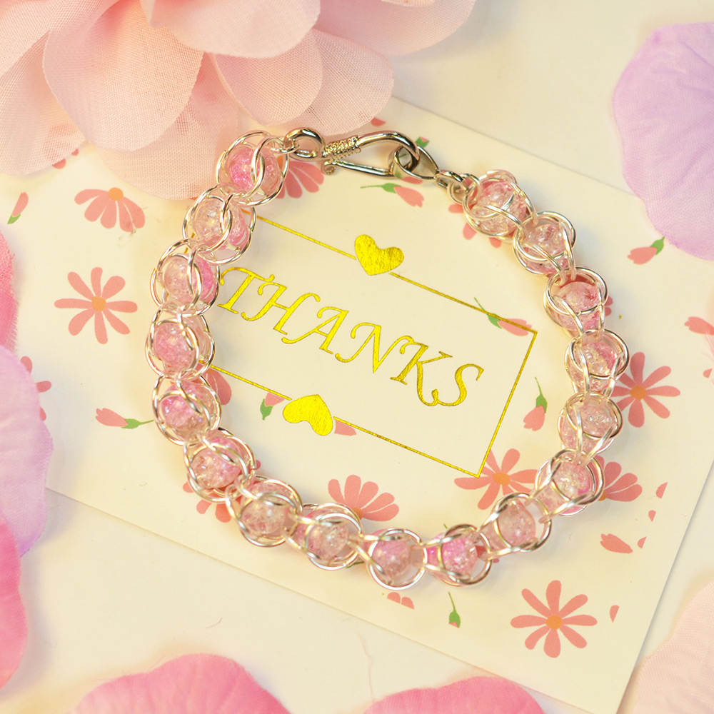 PandaHall Selected мастер-класс по изготовлению розового браслета с кольцами для прыжков.-1