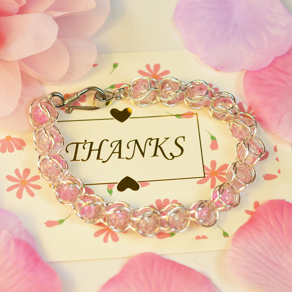 PandaHall Selected мастер-класс по изготовлению розового браслета с кольцами для прыжков.-4