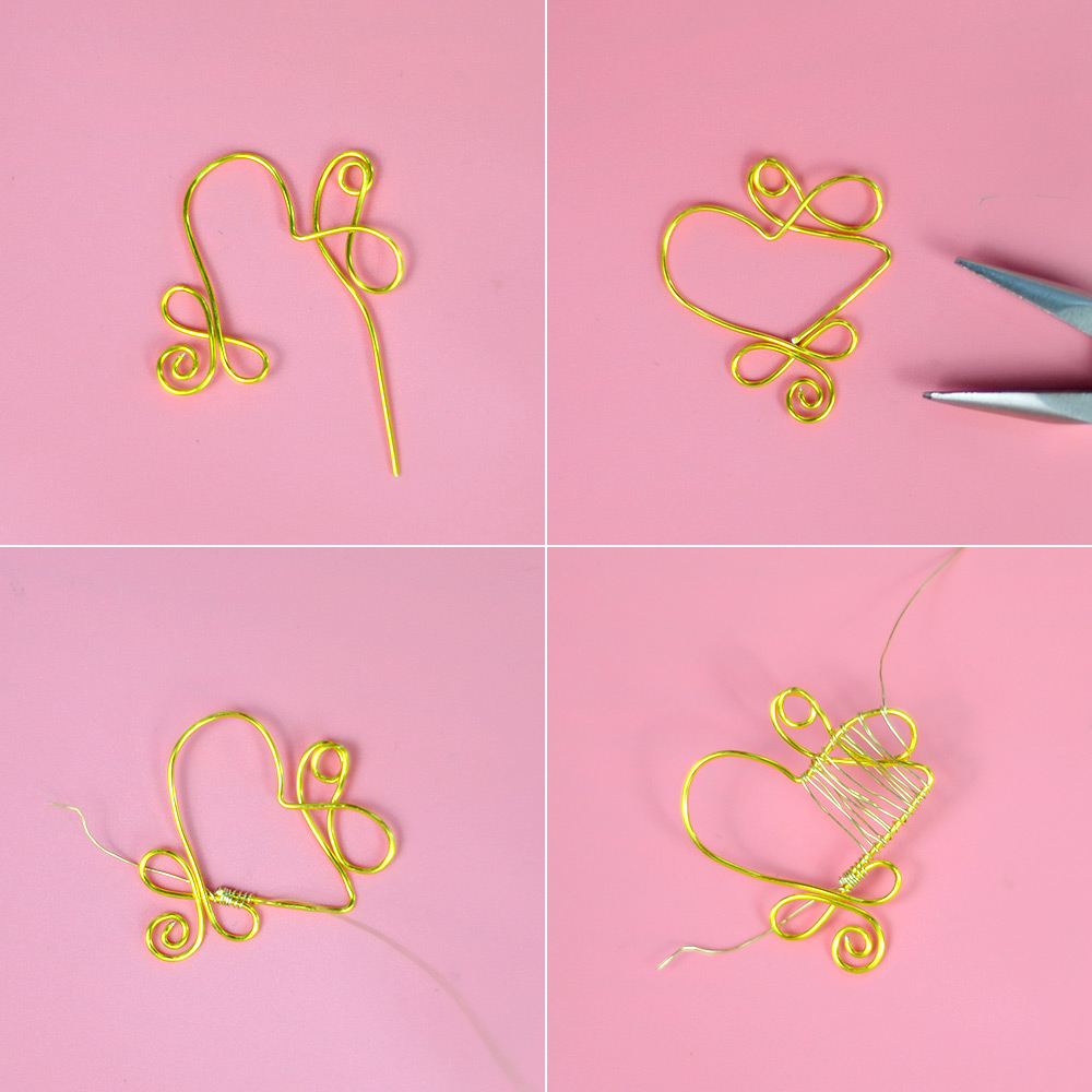 Серьги в форме сердечек с проволокой-4