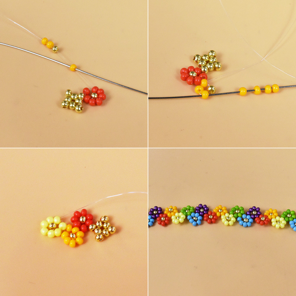 Красочный браслет из бисера в форме цветка