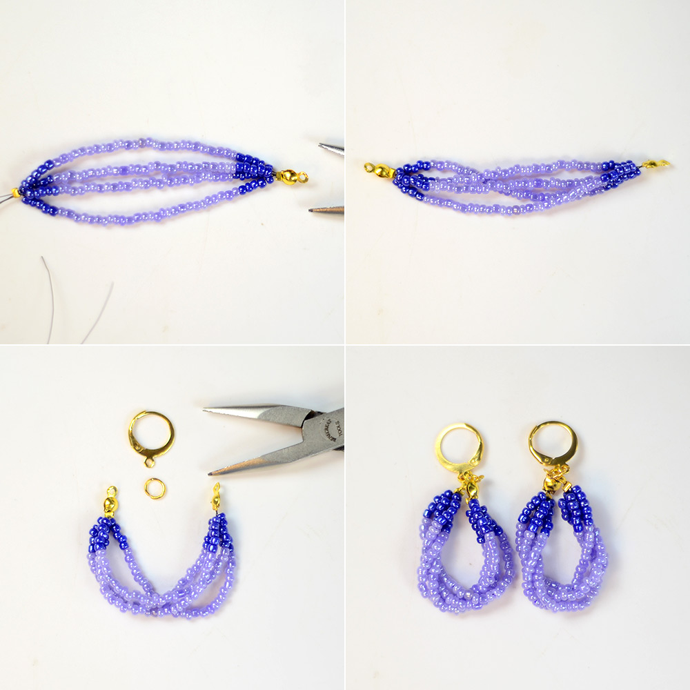 PandaHall Selected мастер-класс по изготовлению фиолетовых сережек из бисера-5