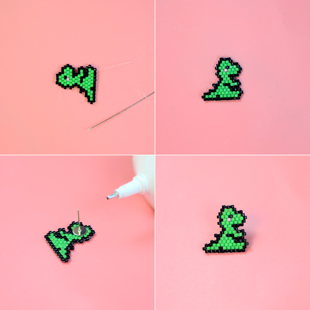 Милые серьги из бисера в форме динозавра