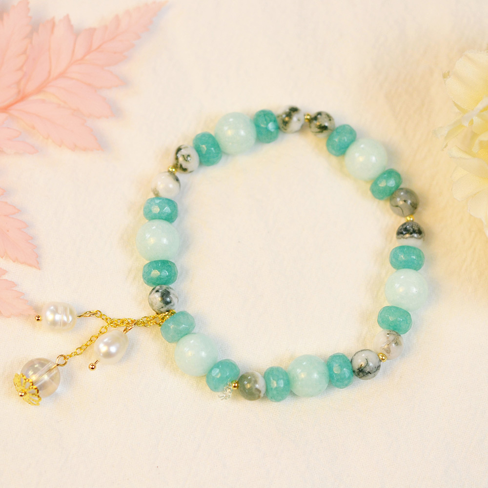 Свежий браслет с зелеными агатами-5