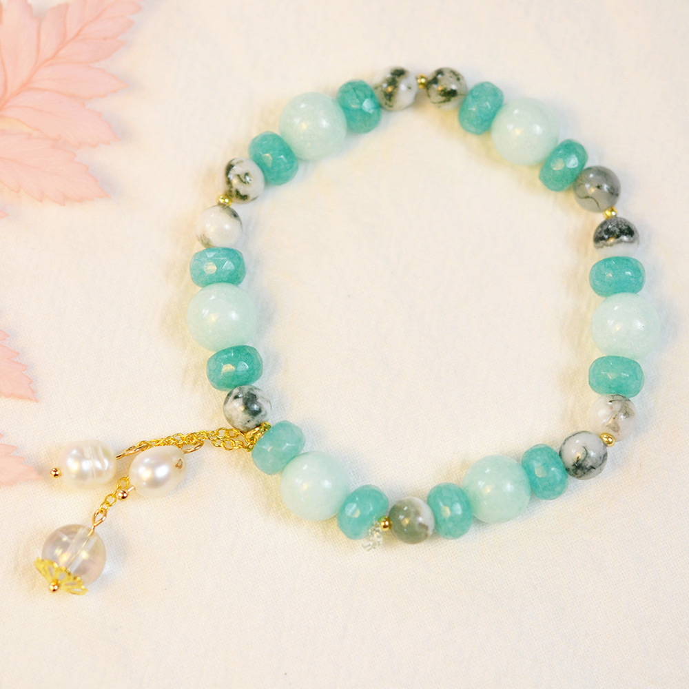 Свежий браслет с зелеными агатами-6