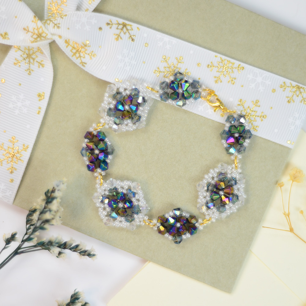 PandaHall Selected идея винтажного браслета из стеклянных бусин в форме ромба-1