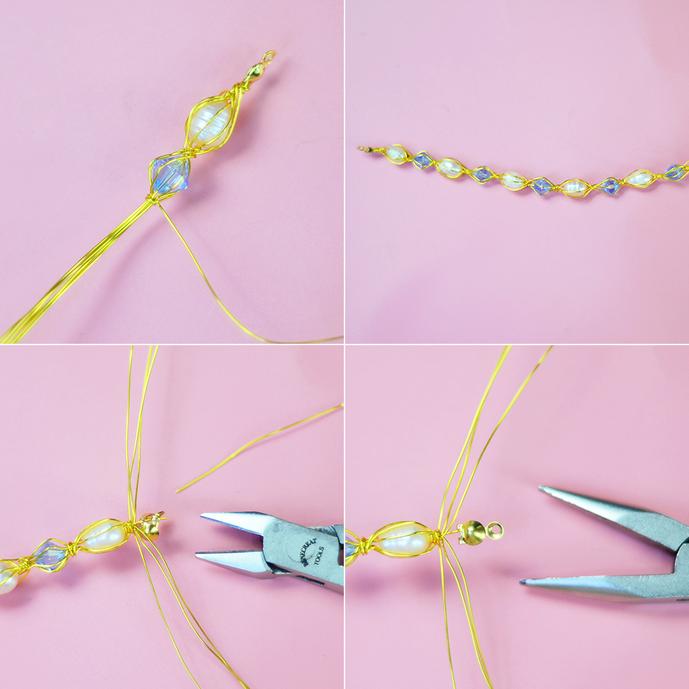 Очаровательный браслет с жемчугом в проволочной оплетке-5