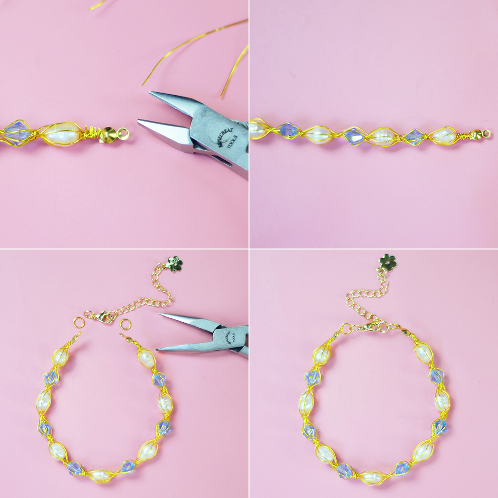 Очаровательный браслет с жемчугом в проволочной оплетке-6