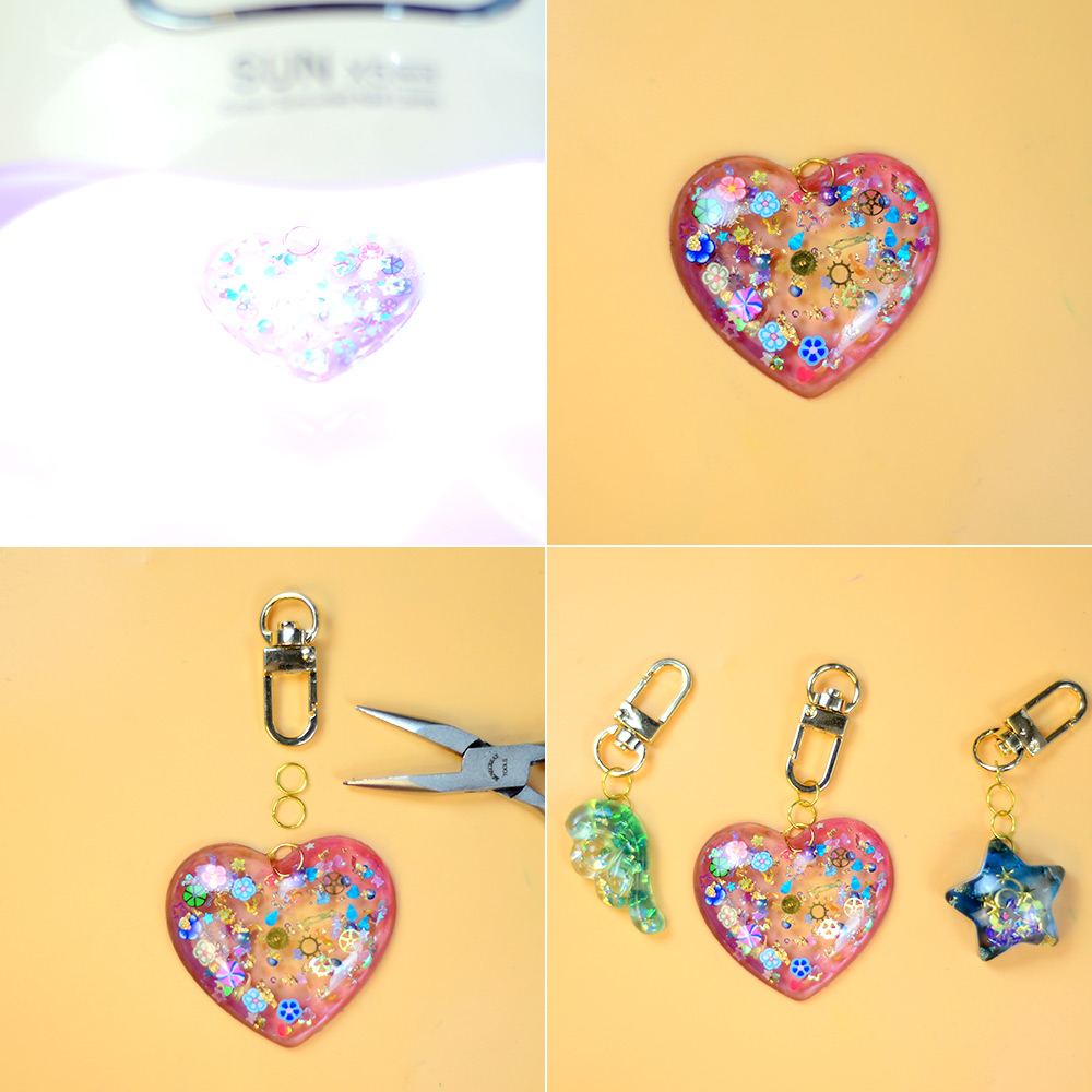 Брелок с прозрачной блестящей подвеской из смолы-6