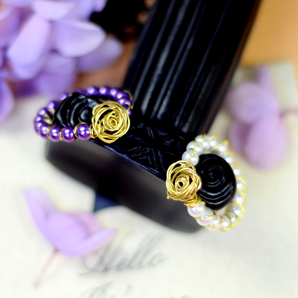 Кольца с жемчугом в форме цветка, обернутые проволокой-1