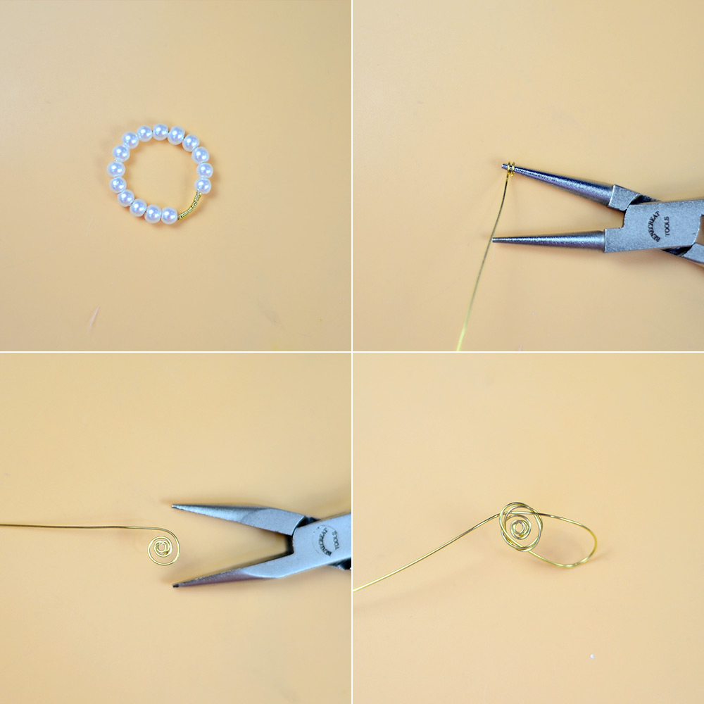 Кольца с жемчугом в форме цветка, обернутые проволокой-4