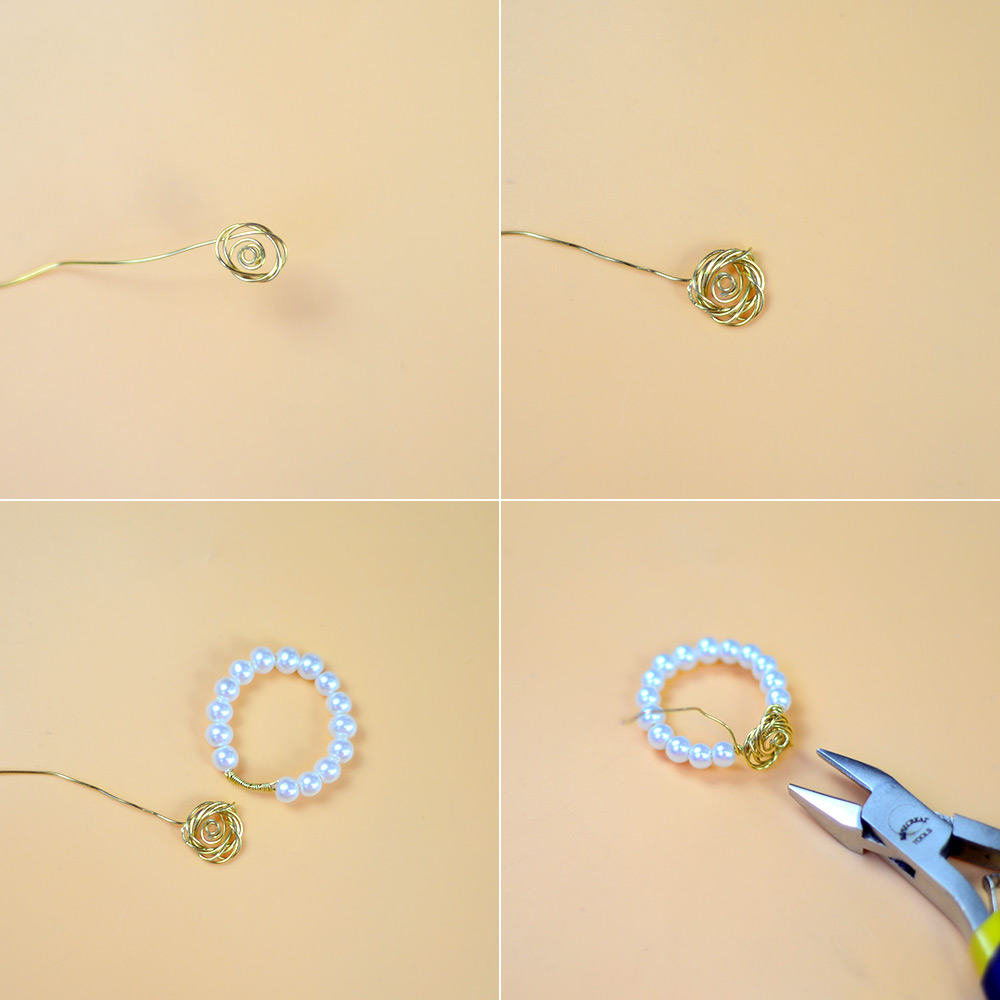 Кольца с жемчугом в форме цветка, обернутые проволокой-5