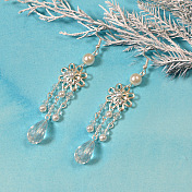 White Snowflake Chandelier Earrings with Drop Beads