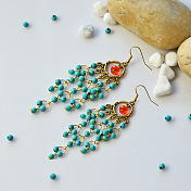 Orecchini lampadario con perle turchesi in stile vintage