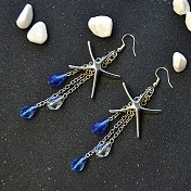 Orecchini pendenti in ottone con stelle marine e perle di vetro a goccia