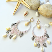Shell and Quartz Beads Pendants Hoop Earrings