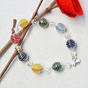 Bracelet cages à perles en spirale de fer avec perles de pierres précieuses