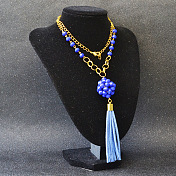 Blue Glass Beads Ball Pendant Necklace