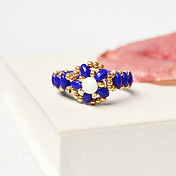 Blue Flower 2-Hole Seed Beads Rings