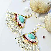 Fan-shaped Pearl Beads Dangle Earrings